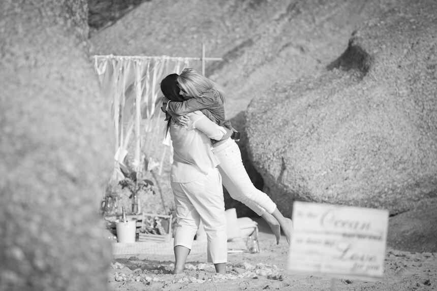 Michelle and Claudia sunset beach proposal